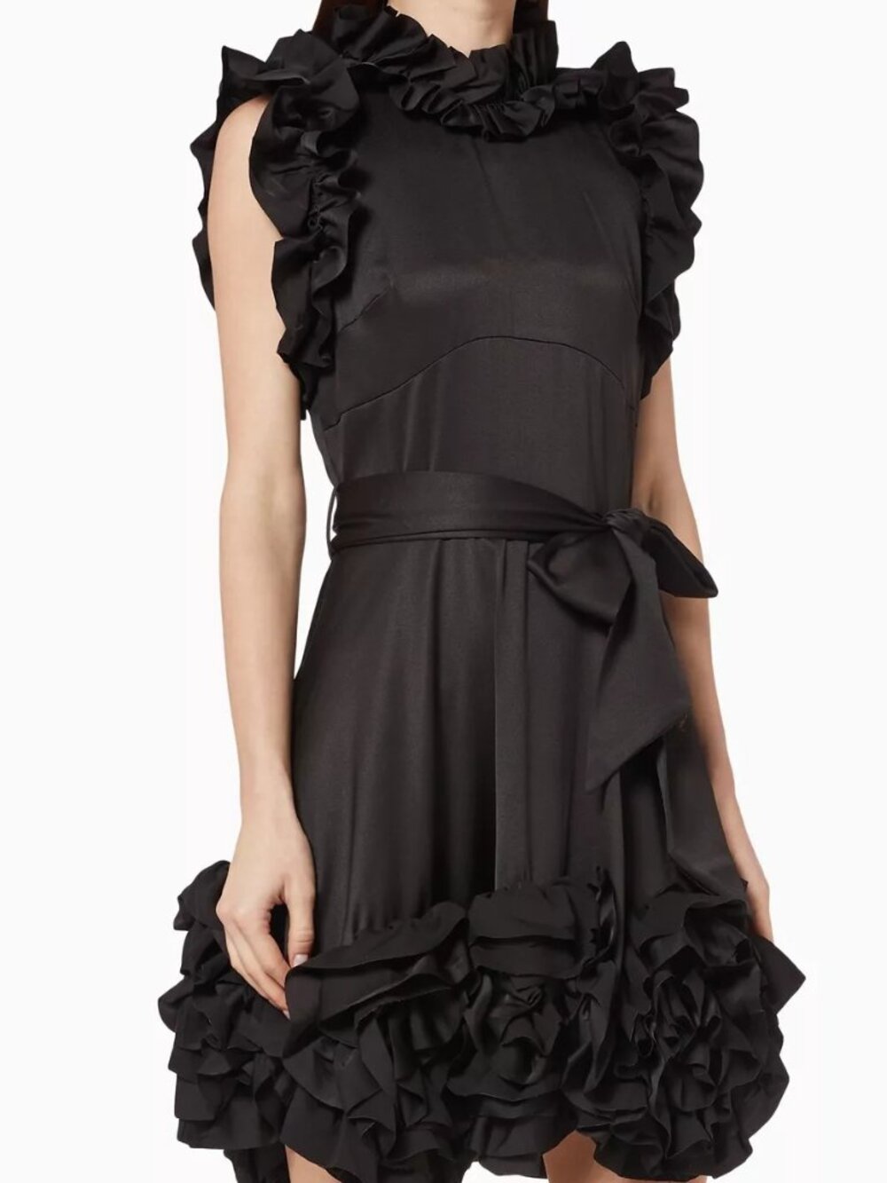 ELLIATT Black Reishi Frill Dress Large